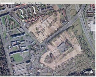 Die Kurhessen-Kaserne existiert nicht mehr. Das Abrissgebiet an der Friedberger Warte (Quelle: Google-Earth)