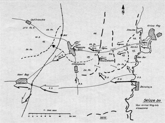 Die Kmpfe und Rckzugsbewegungen der 15. I.D. zwischen Kriwoi Rog und Kasanka (Quelle: Divisionsgeschichte Willemer [1])