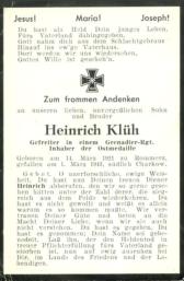 DieTodesanzeige von Heinrich Klh, 1./G.R. 106  (Quelle: Heimat- und Geschichtsverein Rommerz [41])